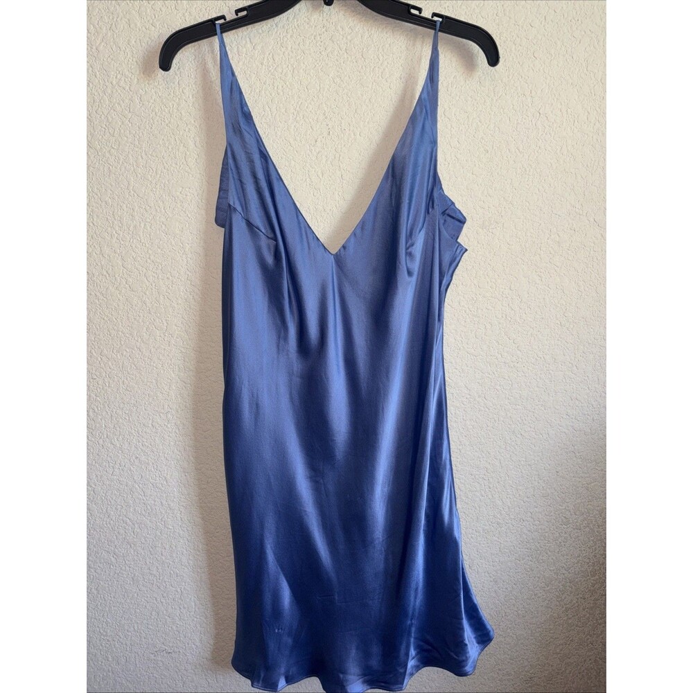 Victoria Secret 100% Silk Blue Mini Slip Dress Low Back Sexy Romantic Feminine L